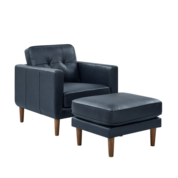 Andes Furniture 33.5'' Wide Tufted Leather Match Armchair and Ottoman